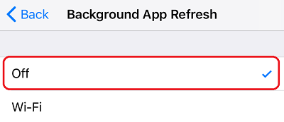 Background app refresh settings on iPhone