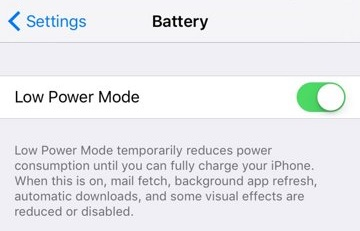 low power mode setting slider on iphone x