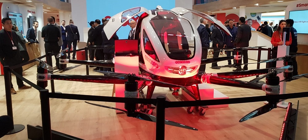 Pilotless drone taxi at Mobile World Congress 2019